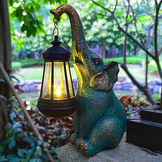 JOYBEE Garden Statues Elephant with Solar Lantern Outdoor Decor-Elephant Solar Figurines Lights Decorations for Patio Yard Lawn Ornaments-Gifts for Birthday Easter Housewarming-Ruum Studio Home