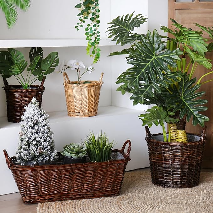 Handwoven Red Willow Planter Basket with Waterproof Liner – Natural Brown Decorative Flower Pot Holder for Indoor Use - Small Size (Inner Top Ø 7", Inner Height 5.9")-Ruum Studio Home