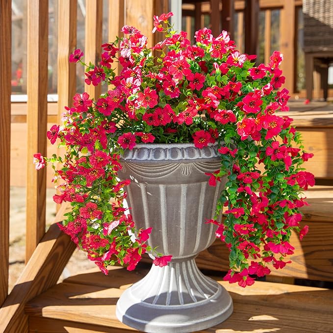 INSPRING Artificial Faux Outdoor Outside Flowers Plants, 2 PCS Fake Silk UV Resistant Look Real Hotpink Daisy Trailing Vines for Front Door Porch Planter Urn Patio Balcony Decoration-Ruum Studio Home