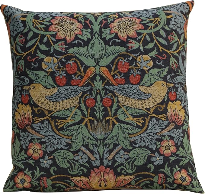 Charlotte Home Furnishings Throw Pillow Covers, Decorative Boho Pillow Covers for Couch, Living Room, Blue Strawberry Square Cushion Cases 18x18 in, European Cotton Jacquard Woven, Cozy Bedroom Decor-Ruum Studio Home