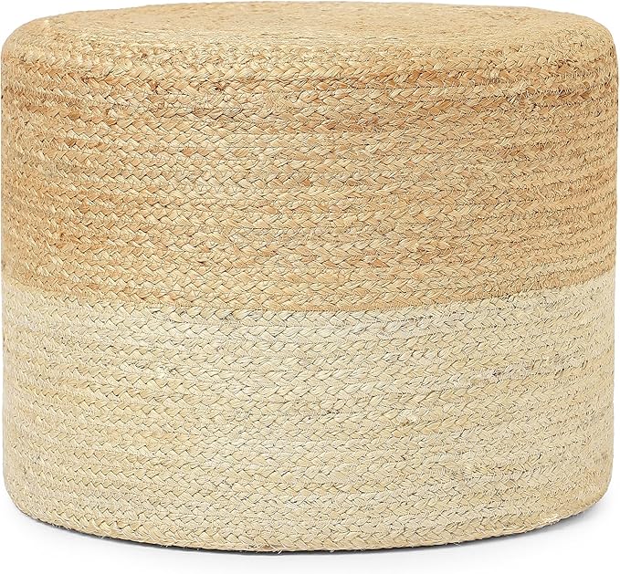 REDEARTH · Cylindrical Pouf Foot Stool Ottoman - Jute Braided Pouffe Poof Accent Sitting Footrest for Living Room, Bedroom, Nursery, Patio, Lounge & Other Rooms (Natural Ivory, 18"x18"x14")-Ruum Studio Home