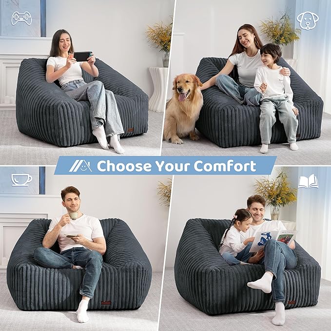 HABUTWAY Bean Bag Chair, Giant Bean Bag Chairs for Adults and Kids, Bean Bag Sofa, Lazy Floor Sofa, Faux Fur Beanbag Chair with Armrests for Living Room Bedroom (Dark Grey)-Ruum Studio Home
