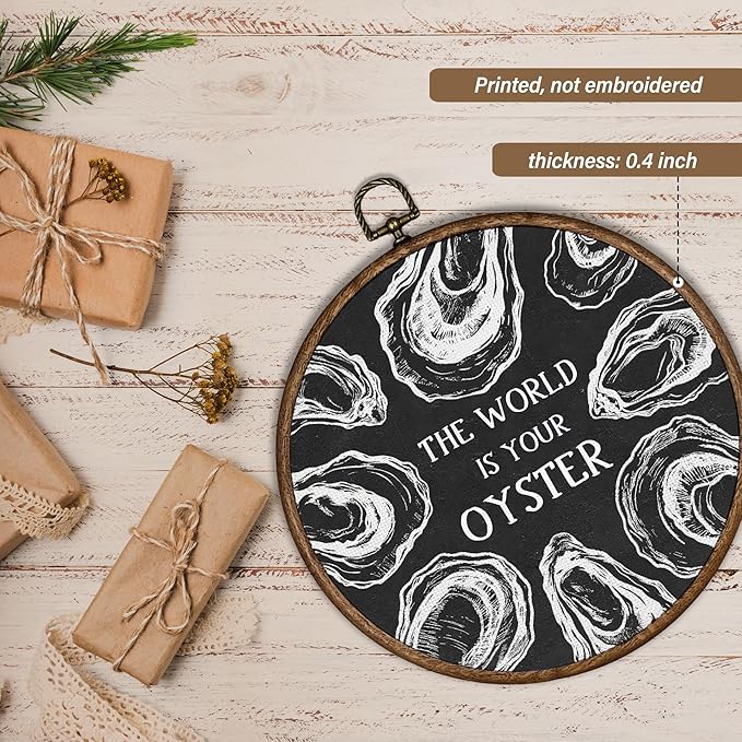 XBBMGG Black Vintage Oyster Wall Art Decor, Beach Nautical Round Wall Hanging Decor, Retro Ocean The World Is Your Oyster Framed Canvas Prints for Home Bedroom Living Room Decorations, 10x10inch-Ruum Studio Home