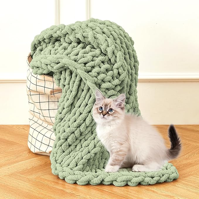 Admitrack Chunky Knit Blanket Throw, 100% Hand Knit Chenille Throw Blanket for Sofa & Home Decor, Soft and Cozy Knitted Throw Blankets (Sage Green, 60""x80""), XNR010-Ruum Studio Home