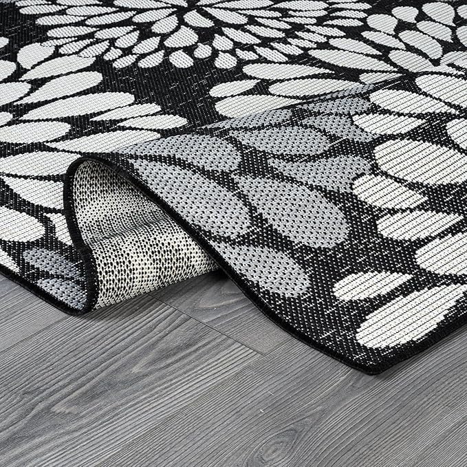 Beverly Rug Outdoor Rug 10x14 Modern Exotic Tropical Leaf Area Rugs for Indoor and Outdoor Patio Deck Porch Garden Water Resistant Washable Outside Carpet (10 x 14 Dark Gray)-Ruum Studio Home