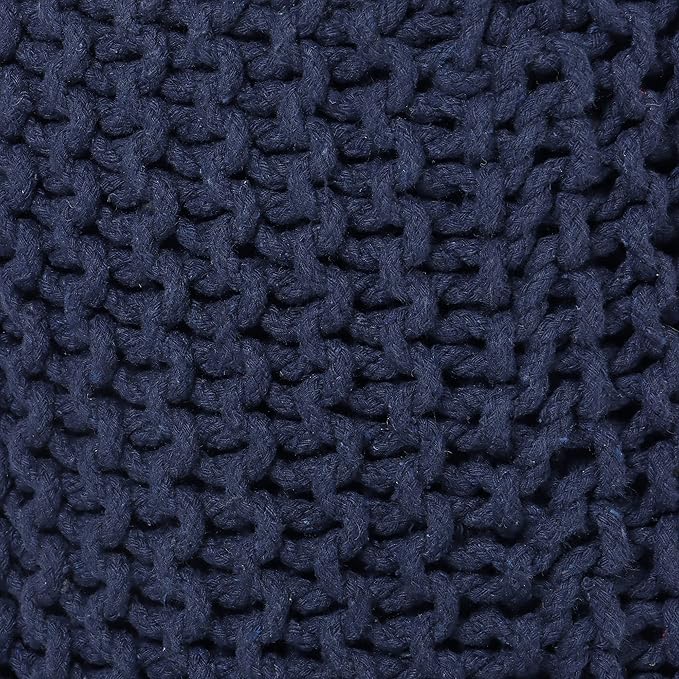 REDEARTH Cylindrical Pouf Ottoman -Hand Knitted Poof Pouffe Accent Chair Seat Footrest for Living Room, Bedroom, Nursery, kidsroom, Patio, Gym; 100% Cotton (16x16x16; Navy Blue)-Ruum Studio Home