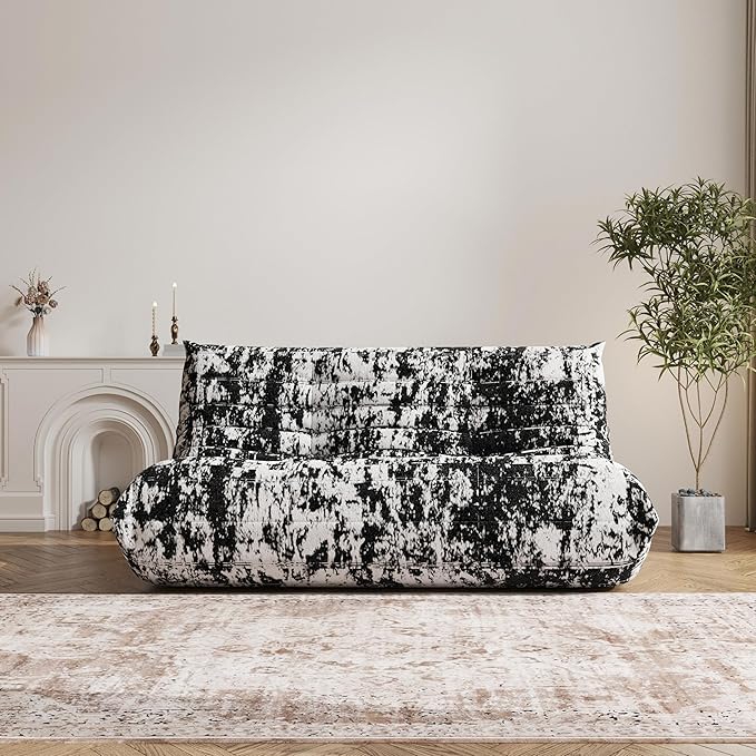 Bean Bag Chair, Loveseat Fireside Chair Bean Bag Sofa Large Bean Bag Chair for Adults, 2 Seater Bean Bag Chairs for Teens with High Density Comfortable Foam, Bean Bag for Living Room (Black Pattern)-Ruum Studio Home