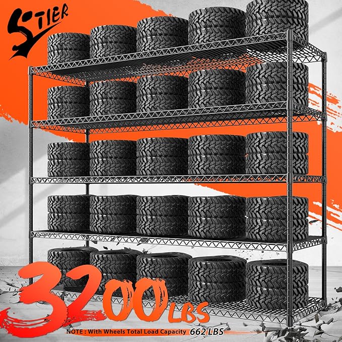 REIBII Storage Shelves 3200 LBS Capacity Wire Shelving with Wheels Heavy Duty Metal Shelf for Warehouses, Garage,Kitchens, School,Commercial Shelf, 73" H X 60" W X 18" D, 2 Pack-Ruum Studio Home
