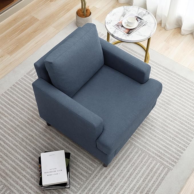 Mid-Century Accent Chair,Modern Linen Fabric Armchair for Living Room,Comfy Upholstered Reading Accent Chairs for Bedroom,Single Sofa Chair with Wood Legs (Blue Grey, 1 Pack)-Ruum Studio Home
