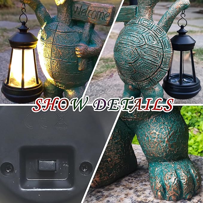 Turtle Garden Statue Outdoor Décor with Solar Lights Lantern,Turtle Solar Light Figurines Outside Decorations for Yard，Lawn,Patio, Balcony, Unique Housewarming Gifts-Ruum Studio Home