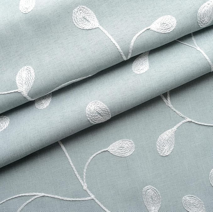 MIUCO Floral Embroidered Semi Sheer Curtains Linen Look Grommet Window Curtains for Bedroom 52 x 95 Inch 2 Panels, Sea Foam-Ruum Studio Home