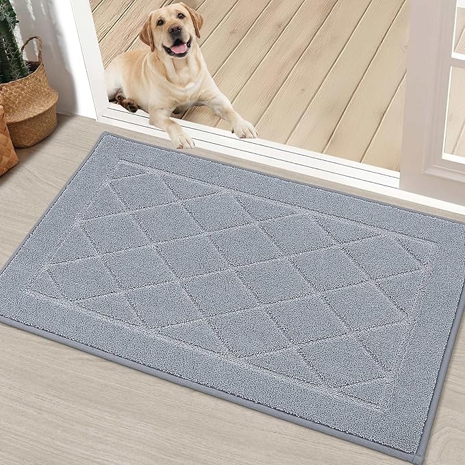 BEQHAUSE Dirt Trapper Door Mat 20" x 32", Doormat Non-Slip Entryway Rugs Washable, Dog Door Mat Stain Resistant and Absorbent Welcome Floor Mat for Front Back Door, Muddy Wet Shoes & Paws, Grey-Ruum Studio Home
