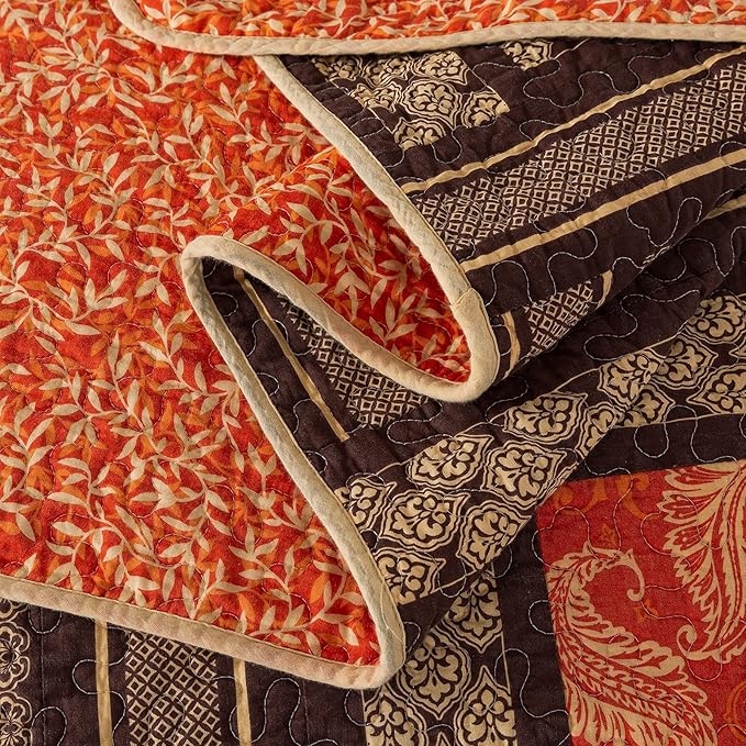 NEWLAKE Cotton Patchwork Bedspread, 3-Piece Bedding Quilt Set with Real Stitched Embroidery, Reversible Matelasse Bed Coverlet Set,Bohemian Farmhouse,Twin Size-Ruum Studio Home