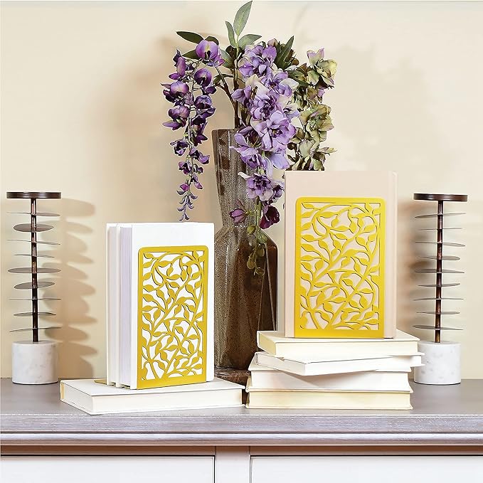 CNK Book Ends Bookends for Decorative Books Holder Bookend Shelves End Hold Heavy Duty Holders Stoppers Metal Stopper Cute Boho Bookshelf Holds Cookbook Office Home Set of 4 Bookends Pair Gold-Ruum Studio Home