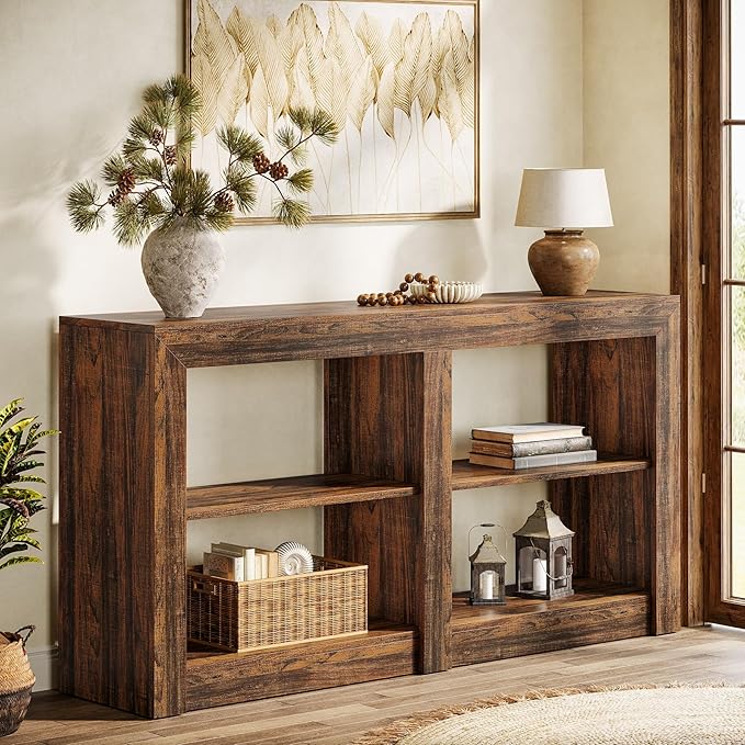 Tribesigns 59-Inch Farmhouse Entryway Table, 3-Tier Console Tables for Living Room, Wood Console Behind Couch for Living Room, Hallway, Foyer, Rustic Brown-Ruum Studio Home