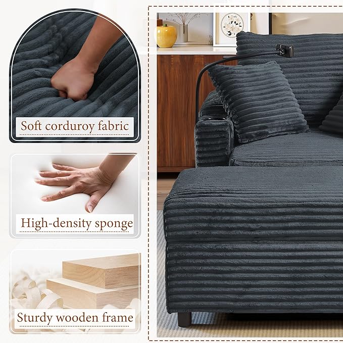 Accent Chair with Storage Ottoman Upholstered Living Room Chairs for Reading Chair with Chaise Lounge Chairs Indoor, Comfortable Armchair for Bedroom-Ruum Studio Home