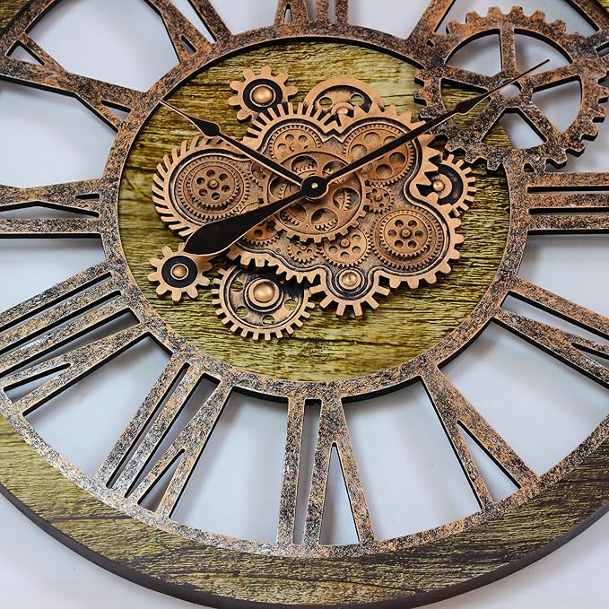 The Gears Clock 36'' Inch Real Moving Gear Wall Clock Vintage Industrial Oversized Rustic Farmhouse (Gold Antique)-Ruum Studio Home