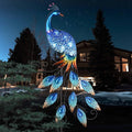 TERESA'S Collections Garden Decor Blue Peacock with Solar Outdoor Lights, 40" Glass Yard Art for Outside, Decorative Metal Stake Outdoor Decor for Lawn Decorations, Patio, Gifts for Mom-Ruum Studio Home