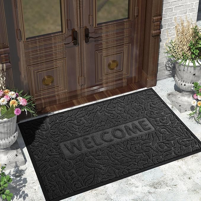 Yimobra Welcome Matt Outdoor, 60x36, Waterproof All-Season Front Door Mat, All-Weather Doormat, Sturdy Natural Rubber, Fade Resistant, Low Profile, Easy Clean Patio Porch Entryway Mat, Black-Ruum Studio Home