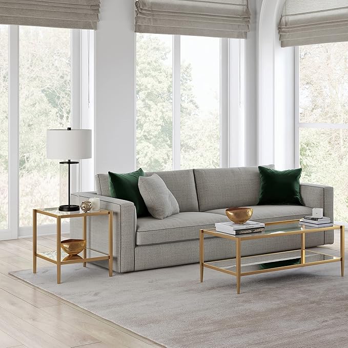 Henn&Hart 20" Wide Square Side Table with Mirror Shelf in Brass, Table for Living Room, Bedroom-Ruum Studio Home