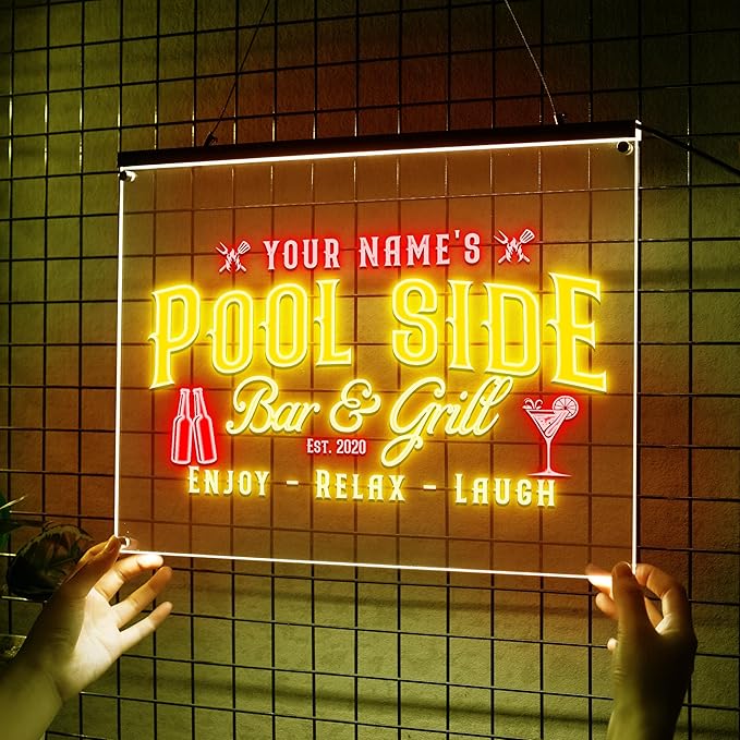 Personalized Pool Side Bar & Grill Neon Sign, Custom LED Wall Light for Backyard, Patio, Outdoor Bar, BBQ Area, Fun Gift for Grill Lovers-Ruum Studio Home