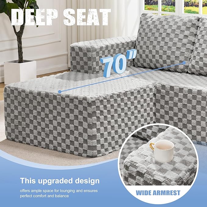 Hobestluk Modular Sectional Sofa Memory Foam Couch Oversized Sectional Sofa 3-Seater with Chaise Cloud Couch with Removable Cover L Shape Sofa for Living Room (Plush Grey, 3-Seater with Chaise)-Ruum Studio Home