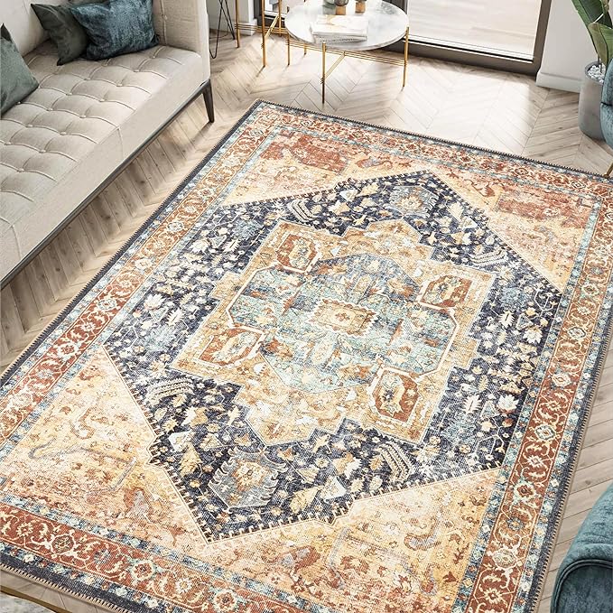 Keen Home Design 5x7 Rug - Machine Washable Area Rug with Non-Slip Backing, Ideal for Living Room, Dining Room, Bedroom - Vintage, Easy Clean, Durable, Low Pile Rug - (5' x 7')-Ruum Studio Home