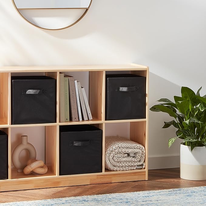 Amazon Basics Collapsible Fabric Storage Cubes Organizer with Handles, Sturdy, Black, 10.5-x-10.5-x-11-inch, Pack of 6-Ruum Studio Home