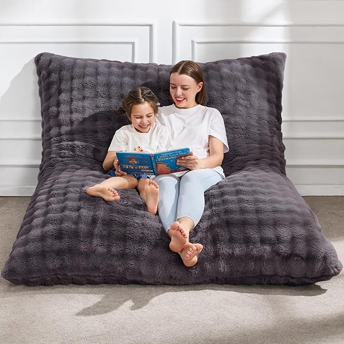 Hobestluk 3 in 1 Bean Bag Chair Giant Bean Bag Chairs for Adults with Bubble Cover Convertible Bean Bag Floor Cushion with Machine Washable Cover for Living Room (Bubble Dark Grey)-Ruum Studio Home