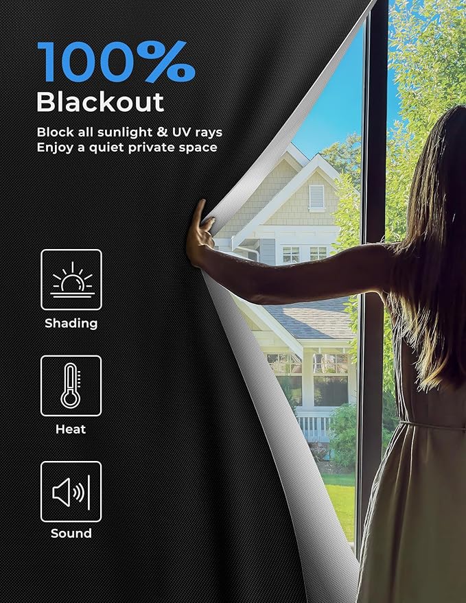 Sumobaby Blackout Curtains for Bedroom 54"x70"Portable Black Out Window Cover with Heat-Resistant Hook&Loop Tape,100% Blackout Shades No Drill Blinds for Windows DIY Cut Fit for Nursery,TV Room(Black)-Ruum Studio Home