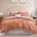 Full Comforter Set - 7 Pieces Ruffle Autumn Leaf Bedding Sets, Shabby Chic Farmhouse Bed in a Bag Full with Ruffle Comforter, Floral Sheets, Pillowcases & Shams-Ruum Studio Home