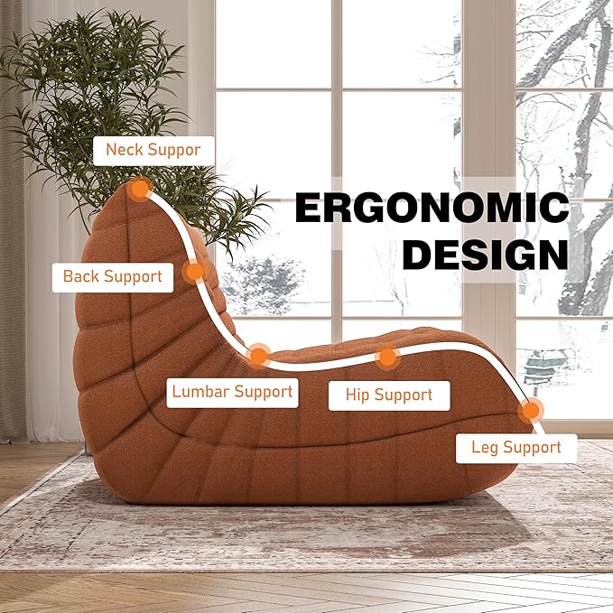 Bean Bag Chair, Fireside Chair Bean Bag Sofa Large Bean Bag Chair for Adults, Bean Bag Chairs for Teens with High Density Comfortable Foam, Memory Foam Bean Bag for Living Room, Bedroom (Orange)-Ruum Studio Home