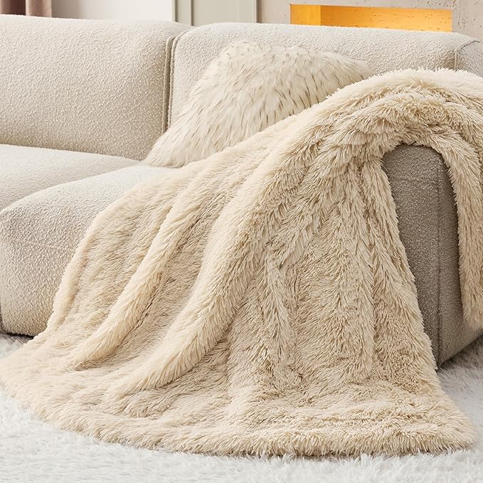 Bedsure GentleSoft Fluffy Beige Throw Blanket for Bed, Faux Fur Gifts Beige Decor Light Tan Khaki Blanket Neutral Decoration for Home, Soft Cozy Fuzzy Plush Thick Warm Sherpa Fleece Cute Stuff, 50x60-Ruum Studio Home