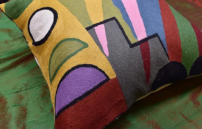 Kandinsky Modern Pillow Cover - Soul II | Mid Century Chair Cushions | Abstract Throw Pillows | Contemporary Pillowcase | Modern Couch Pillows | Hand Embroidered Cushion | Wool Size 18x18-Ruum Studio Home