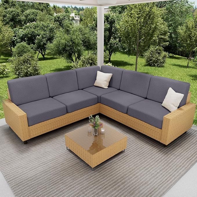 hyha Waterproof Sectional Couch Covers, Non Slip Sofa Couch Cushion Covers L Shape, Thick Stretch Jacquard Fabric, Washable Sofa Slipcovers with Elastic Bottom (1 Piece for Chaise, Middle Grey)-Ruum Studio Home