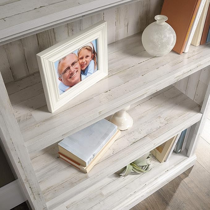 Sauder 3 Tier Book Shelf Wooden Bookcase Multipurpose Bookshelf for Home Office, Living Room, in White Plank-Ruum Studio Home