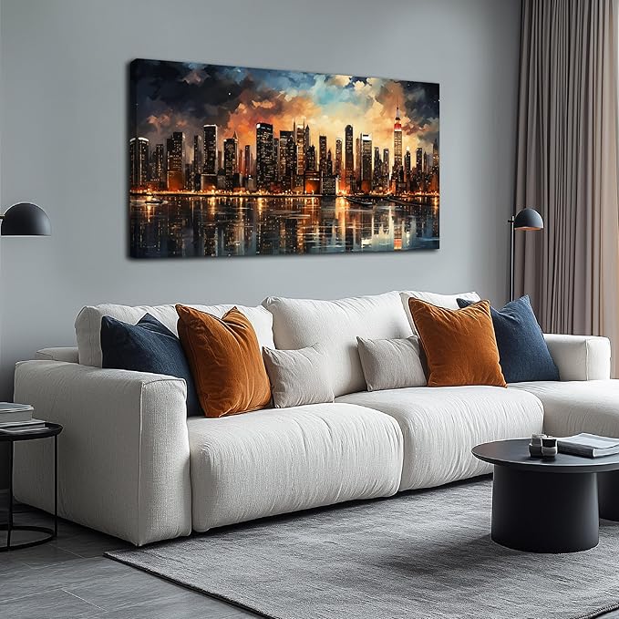 New York Skyline Wall Art for Living Room Modern Canvas Wall Art for Bedroom Above Bed Large Art Work for Office Walls 24 x 48 Inch-Ruum Studio Home