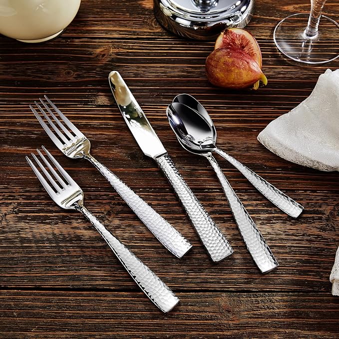 KEAWELL Premium 20/45/65 Piece Louis Hammered Silverware Set with Squared Edge, 18/10 Stainless Steel, Service for 4/8/12, Fine Flatware Set, Dishwasher Safe (65)-Ruum Studio Home