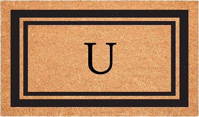 Calloway Mills 152961830U Black Border 18" x 30" Monogram Doormat, (Letter U)-Ruum Studio Home