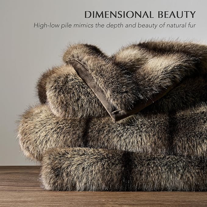 Luxury Faux Fur Throw Blanket, Soft Fluffy Faux Mink Blankets for Bed, Couch, Sofa, Thick Cozy Plush Warm Fur Throws with Reversible Velvet, Ombré Sable Brown, 60"x80"-Ruum Studio Home