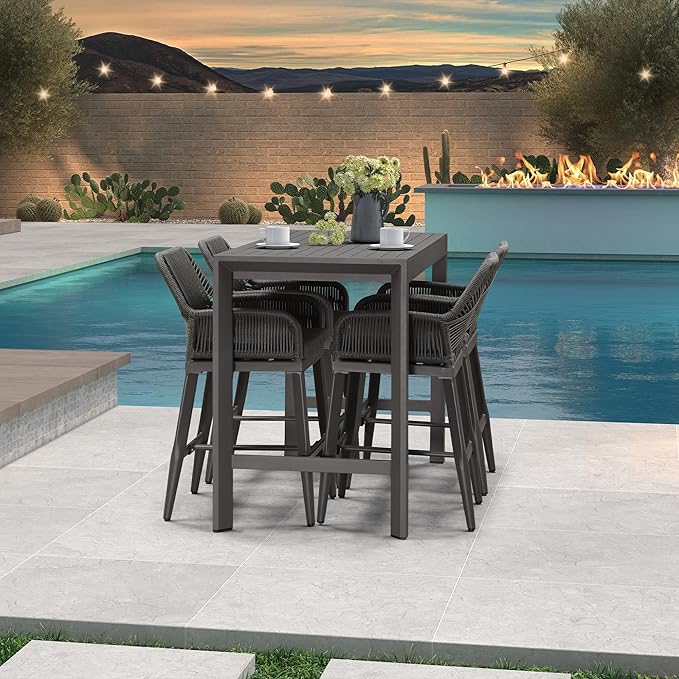PURPLE LEAF 39.1'' Rectangle Outdoor Patio Counter Height Dining Table, Durable Aluminum Bar Height Pub Table for Counter Bar Stool, Water-Proof Tall Dining Table with Sturdy Legs, Grey-Ruum Studio Home
