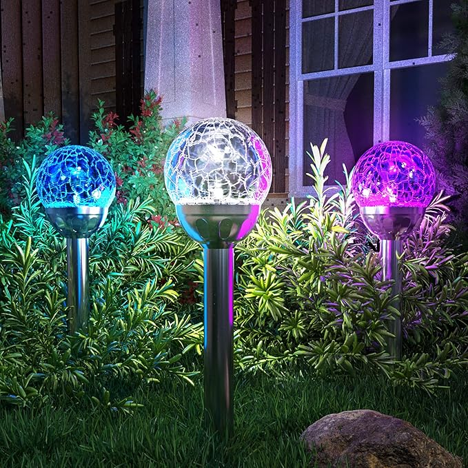 GIGALUMI Solar Outdoor, Cracked Glass Ball Solar Garden Lights, Color Changing Lights Outdoor,Garden LED for Path, Patio, Yard, 6 Pack Pathway-Ruum Studio Home