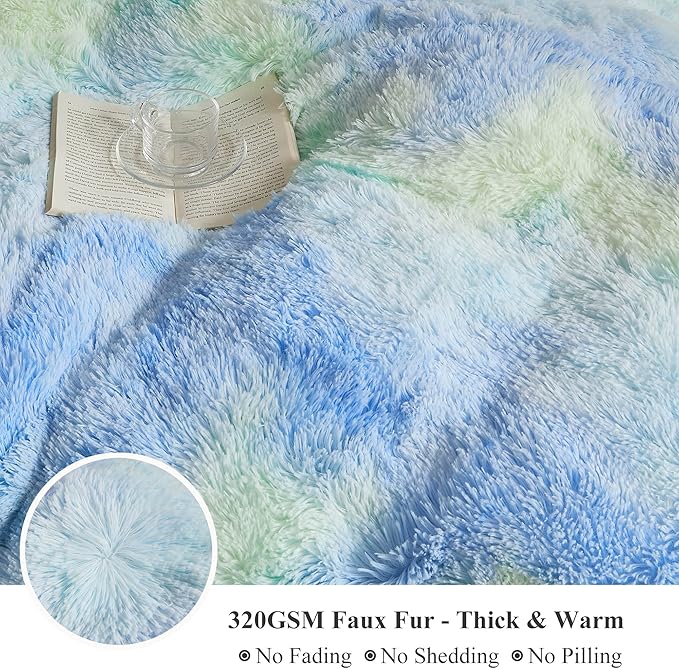 XeGe Plush Faux Fur Rainbow Throw Blanket, Tie Dye 50x60 Shaggy Furry Blanket Throw, Fluffy Microfiber Velvet Couch Blanket, Soft Colorful Fuzzy Lap Blanket for Girls Teens Women Kid Rainbow Blue-Ruum Studio Home
