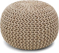 REDEARTH Round Pouf Ottoman - Hand Knitted Cable Boho Poof Home Décor Pouffe Circular Footrest for Living Room - Nursery - Bedroom - Lounge 100% Cotton (19.5"x19.5"x14") - Beige Ivory-Ruum Studio Home