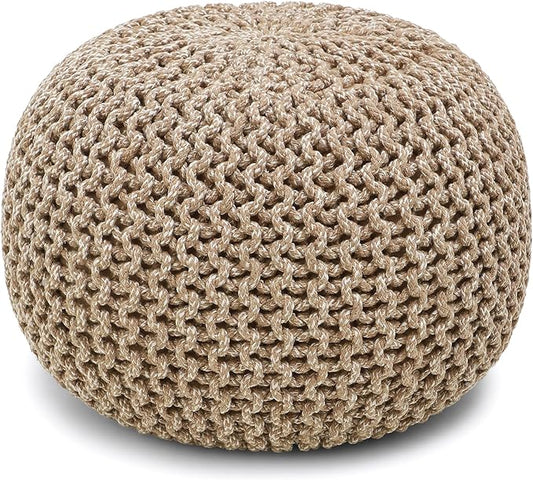 REDEARTH Round Pouf Ottoman - Hand Knitted Cable Boho Poof Home Décor Pouffe Circular Footrest for Living Room - Nursery - Bedroom - Lounge 100% Cotton (19.5"x19.5"x14") - Beige Ivory-Ruum Studio Home