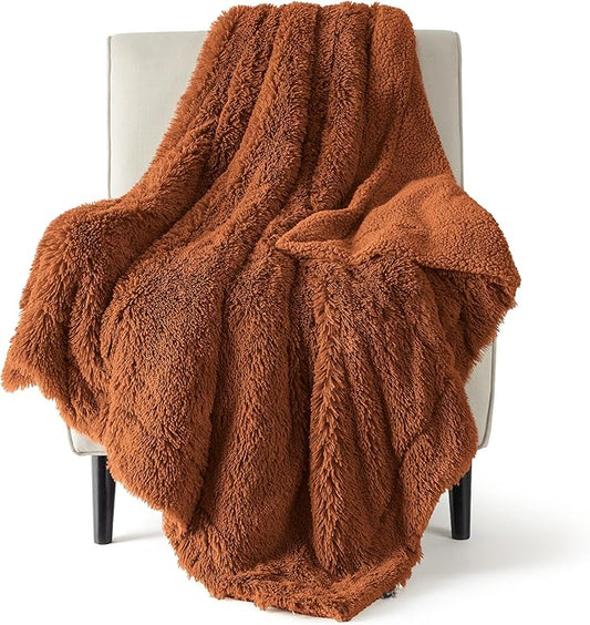 Bedsure GentleSoft Fluffy Burnt Orange Throw Blanket Fall Decorations for Home, Terracotta Blanket Fall Decor for Living Room, Soft Sherpa Fleece Fuzzy Faux Fur Plush Orange Gifts for Women, 50x60-Ruum Studio Home