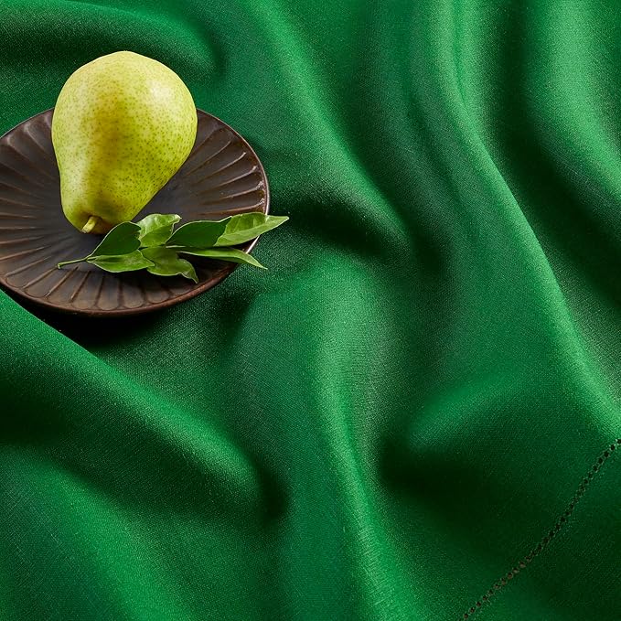 Solino Home Linen Garden Green Table Runner 132 Inches Long - 100% Pure Linen Extra Long Table Runner 14 x 132 Inch - Classic Hemstitch-Ruum Studio Home