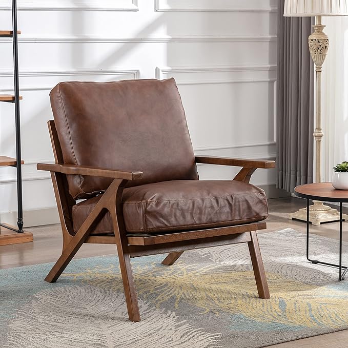 chairus Leather Accent Chairs Mid Century Modern Armchairs Compfy Upholstered Lounge Sofa Chairs for Living Room Fireplace/Bedroom/Reception/Dorm, Set of 2, PU Brown-Ruum Studio Home