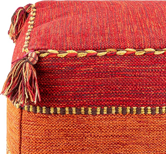 Mark&Day Pouf Ottoman, Hinterbruhl Global Burnt Orange Cube Pouf Foot Rest for Living Room, Bedroom and Boho Home Decor (18"x18"x18")-Ruum Studio Home