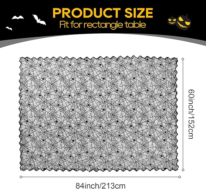 eZAKKA Halloween Table Cloth, Spider Webs Tablecloths Black Tablecloth Lace Fabric Table Cloths Spooky Cover for Rectangle Tables for Parties Gothic Halloween Home Decorations, 60x84 Inch-Ruum Studio Home